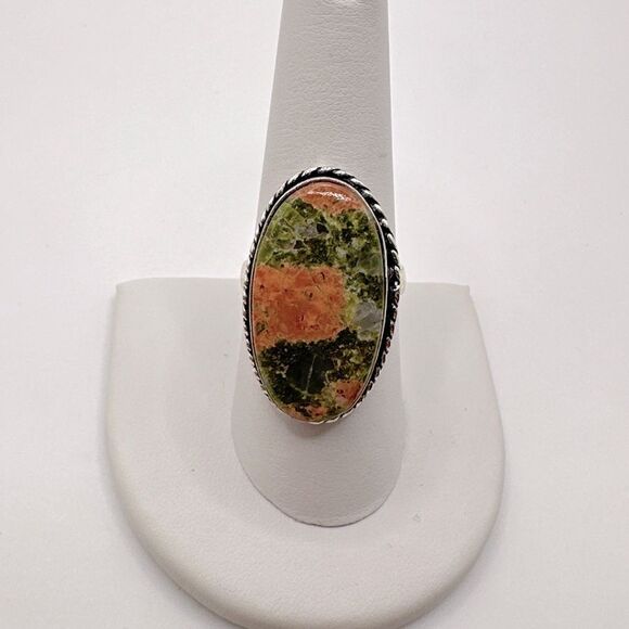 Genuine unakite jasper cabochon ring in solid Sterling silver! - Picture 1 of 11
